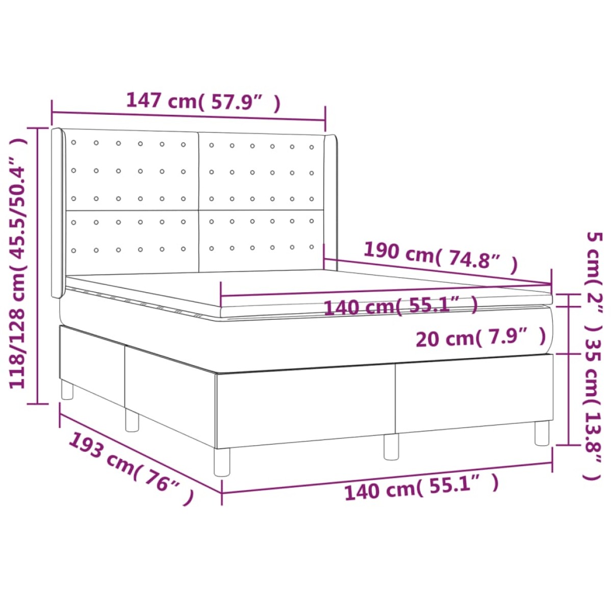 vidaXL Κρεβάτι Boxspring με Στρώμα Καπουτσίνο 140x190εκ.από Συνθ.Δέρμα
