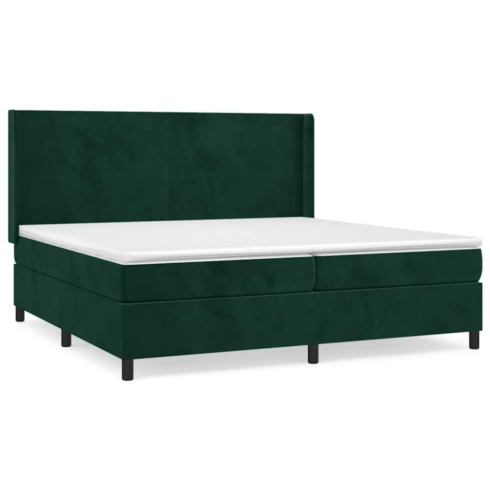 vidaXL Κρεβάτι Boxspring με Στρώμα Σκούρο Πράσινο 200x200εκ. Βελούδινο