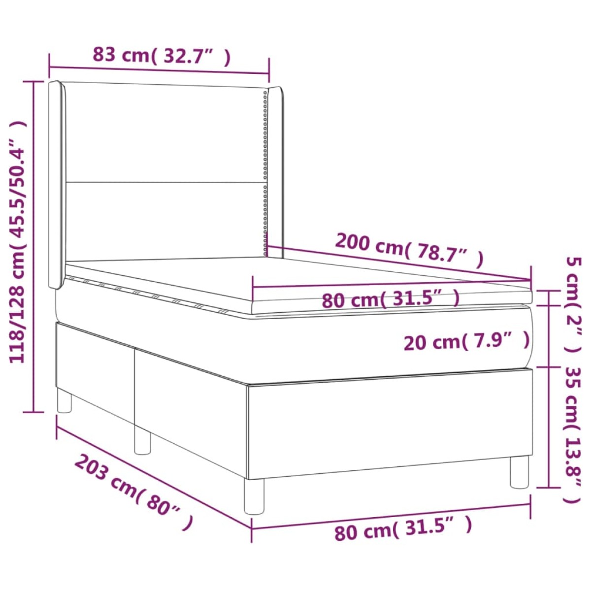 vidaXL Κρεβάτι Boxspring με Στρώμα Ροζ 80 x 200 εκ. Βελούδινο