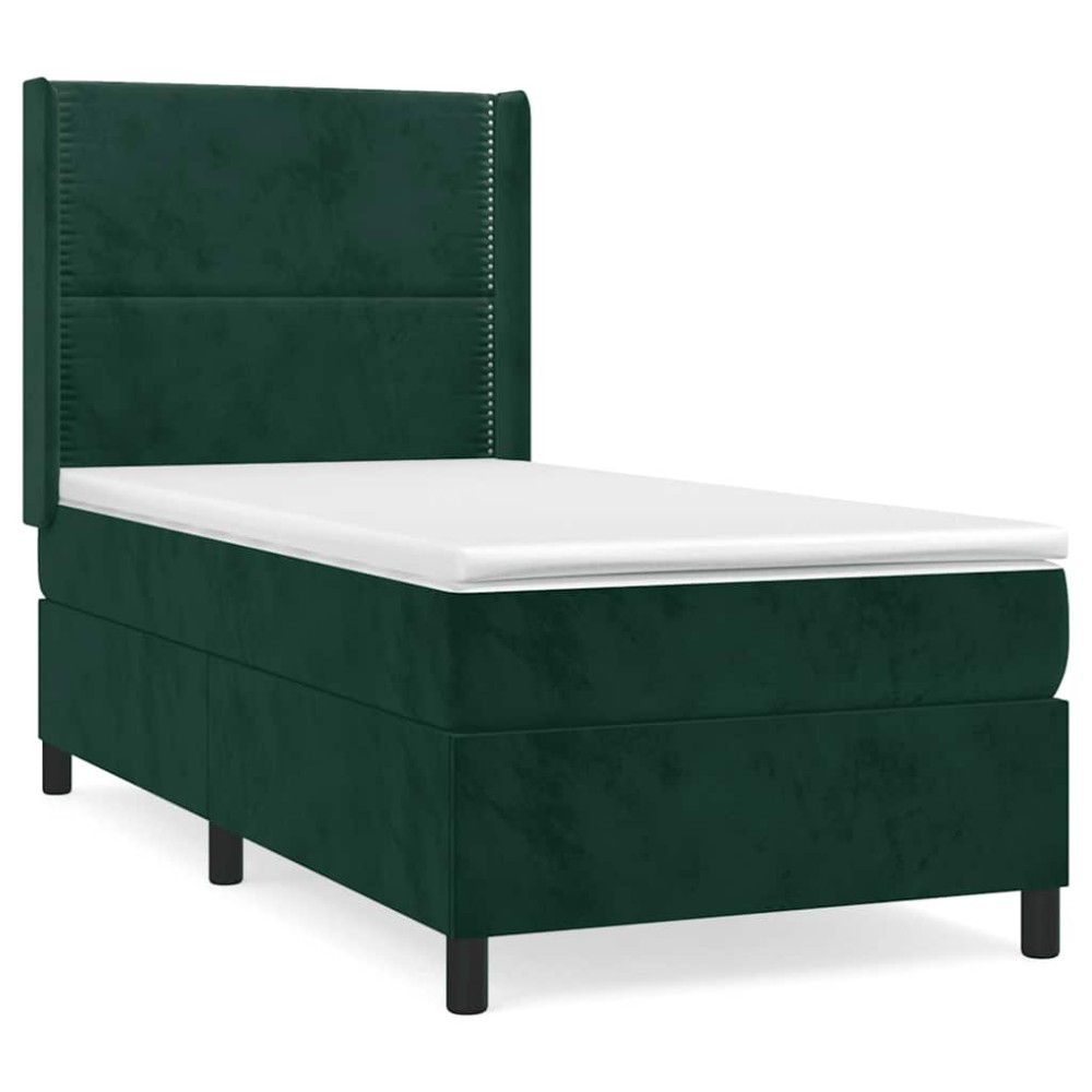 vidaXL Κρεβάτι Boxspring με Στρώμα Σκούρο Πράσινο 90x200 εκ. Βελούδινο