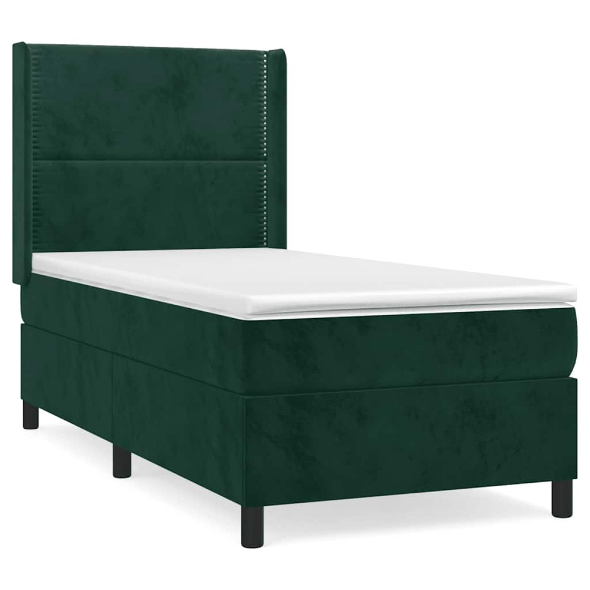 vidaXL Κρεβάτι Boxspring με Στρώμα Σκούρο Πράσινο 90x200 εκ. Βελούδινο