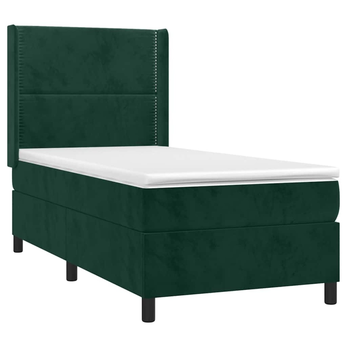 vidaXL Κρεβάτι Boxspring με Στρώμα Σκούρο Πράσινο 90x200 εκ. Βελούδινο