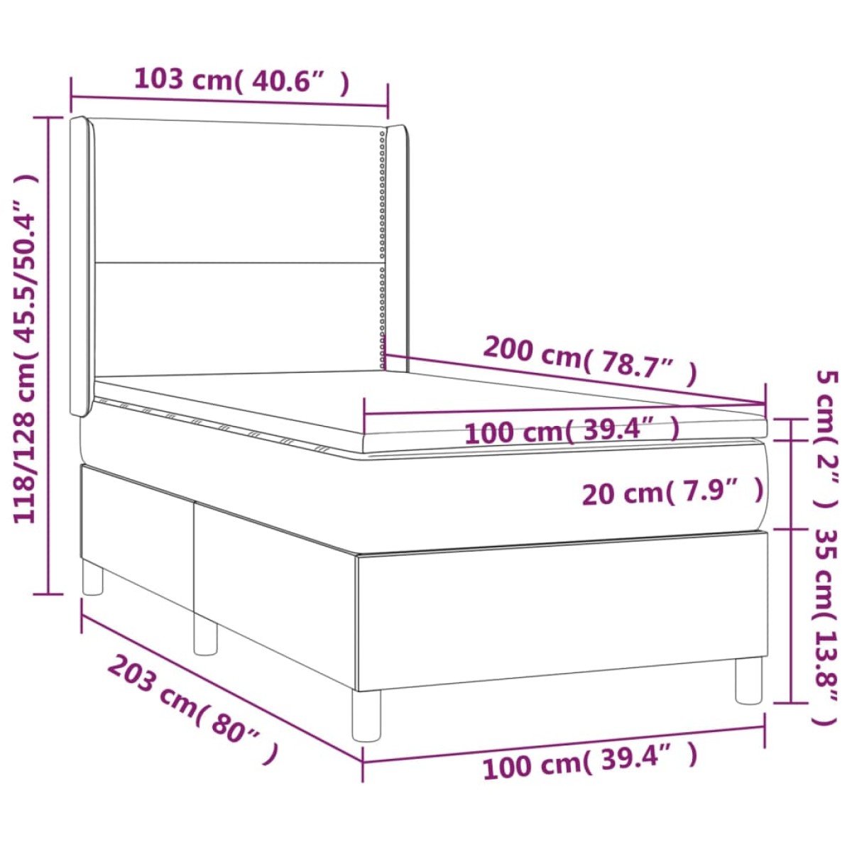vidaXL Κρεβάτι Boxspring με Στρώμα Σκούρο Γκρι 100x200 εκ. Βελούδινο