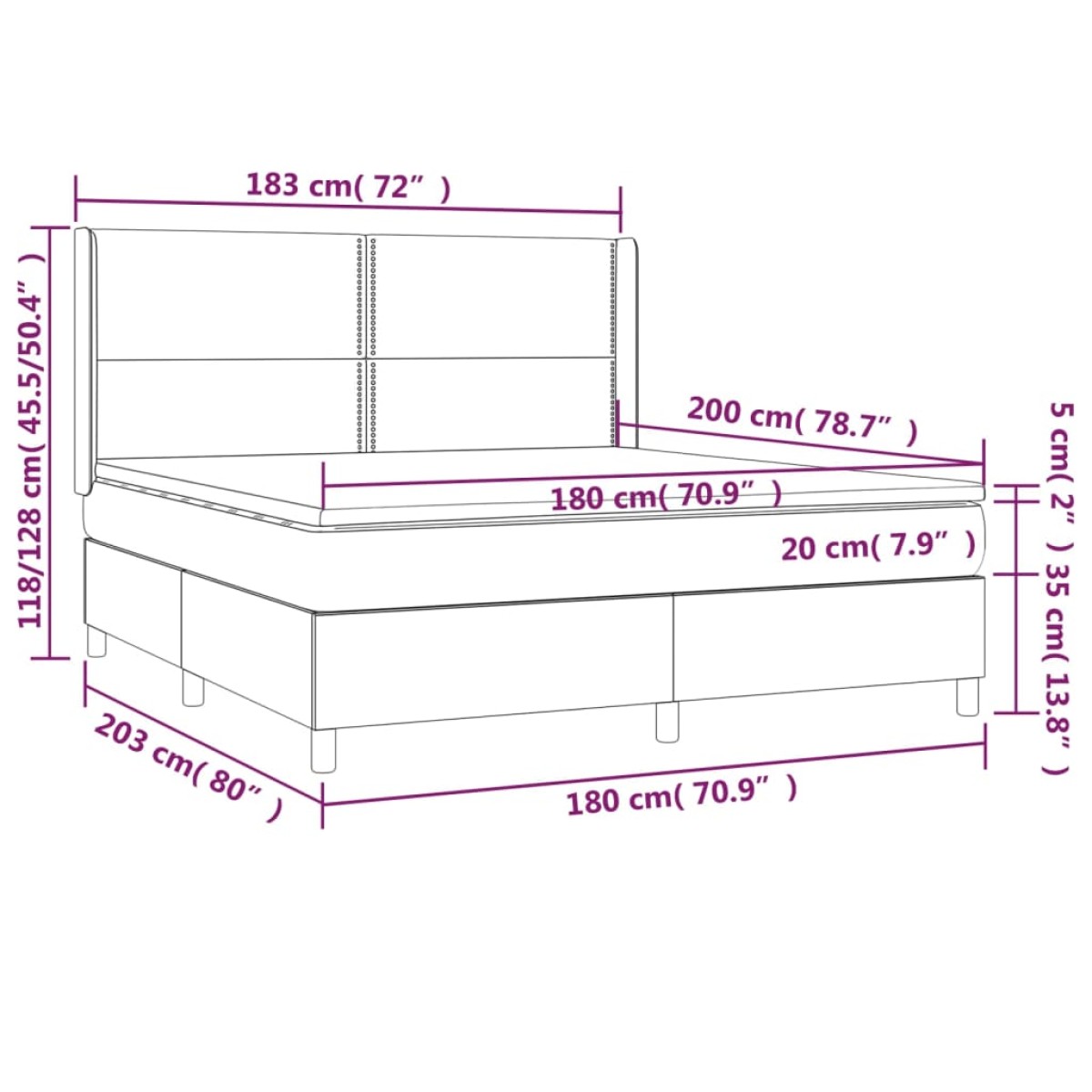 vidaXL Κρεβάτι Boxspring με Στρώμα Σκούρο Γκρι 180x200 εκ. Βελούδινο