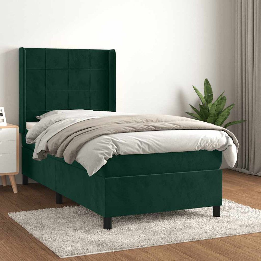 vidaXL Κρεβάτι Boxspring με Στρώμα Σκούρο Πράσινο 80x200 εκ. Βελούδινο