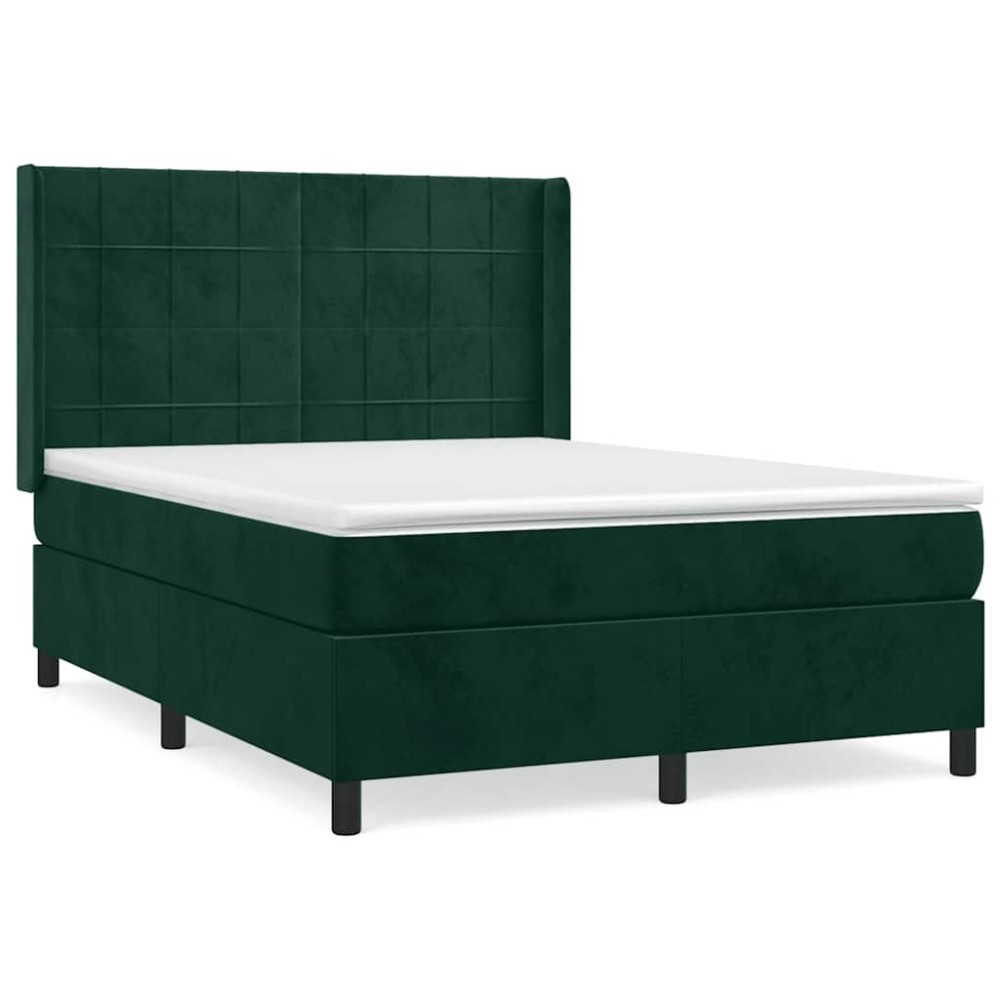 vidaXL Κρεβάτι Boxspring με Στρώμα Σκούρο Πράσινο 140x190εκ. Βελούδινο