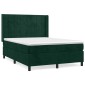 vidaXL Κρεβάτι Boxspring με Στρώμα Σκούρο Πράσινο 140x190εκ. Βελούδινο