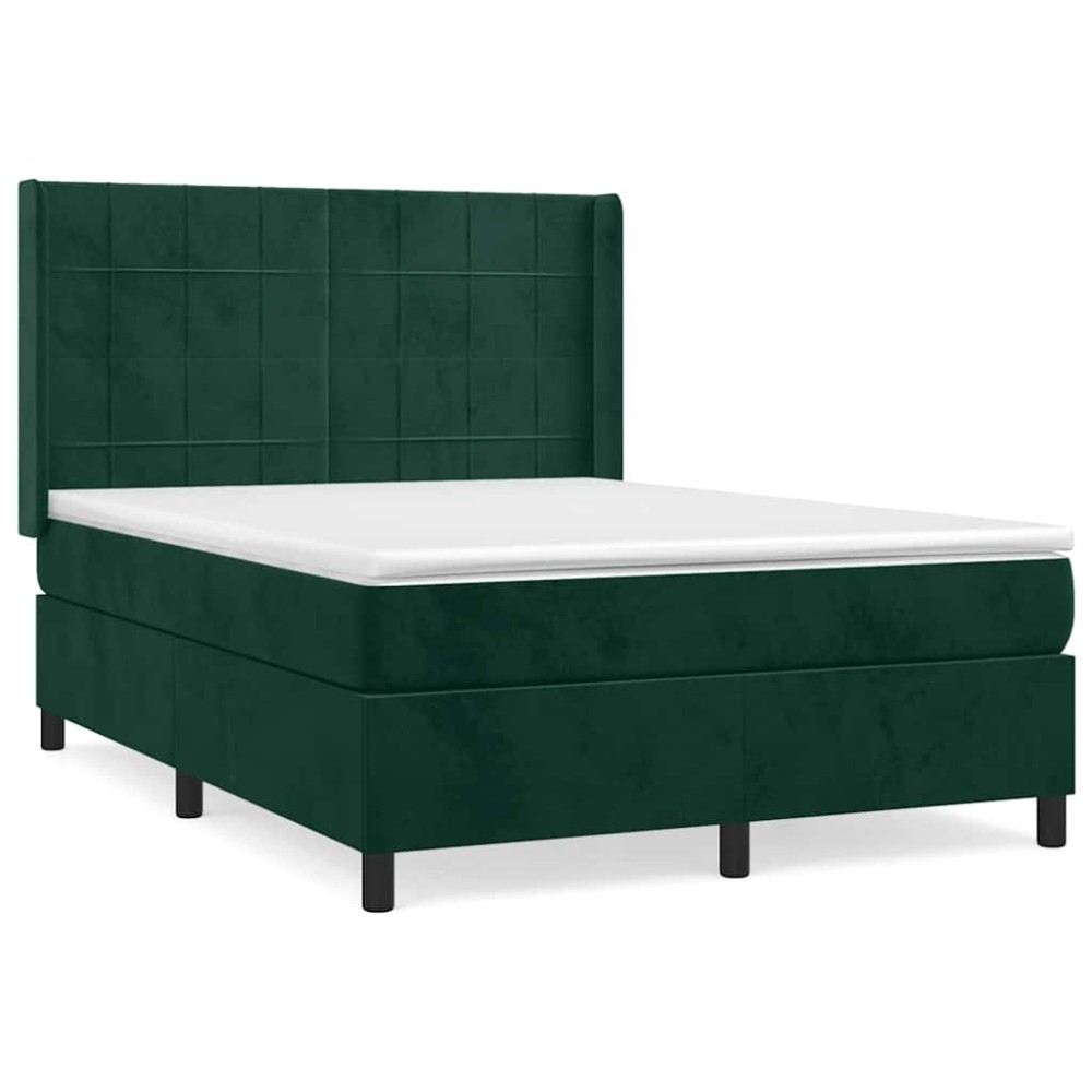 vidaXL Κρεβάτι Boxspring με Στρώμα Σκούρο Πράσινο 140x200εκ. Βελούδινο