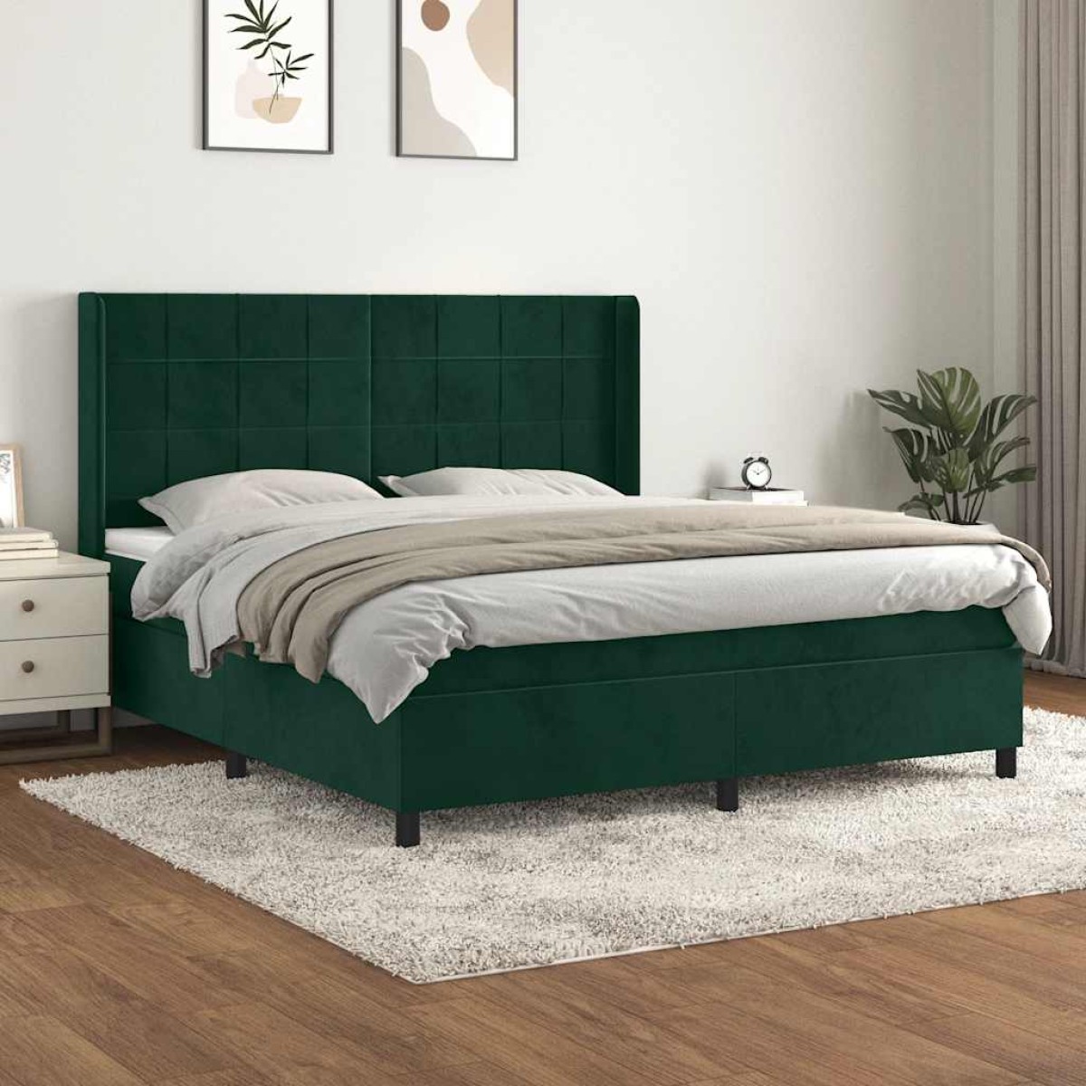 vidaXL Κρεβάτι Boxspring με Στρώμα Σκούρο Πράσινο 160x200εκ. Βελούδινο