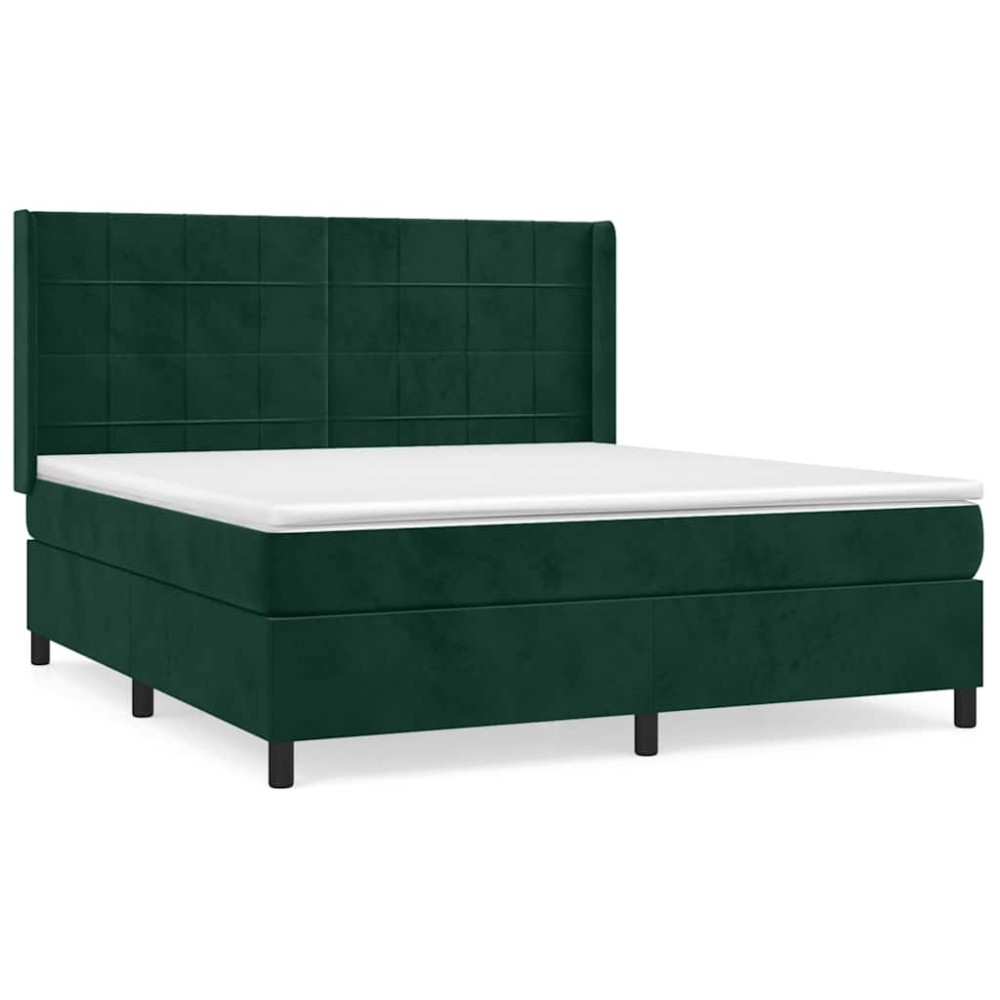 vidaXL Κρεβάτι Boxspring με Στρώμα Σκούρο Πράσινο 180x200εκ. Βελούδινο