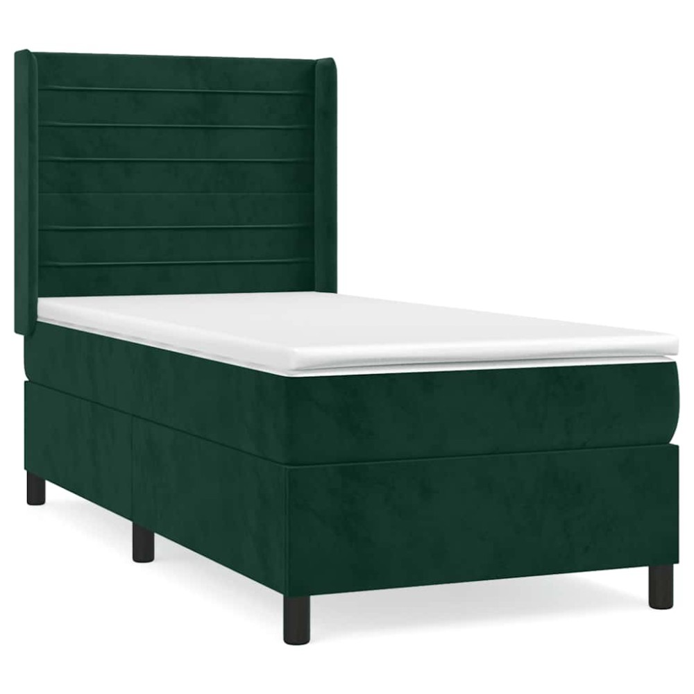 vidaXL Κρεβάτι Boxspring με Στρώμα Σκούρο Πράσινο 90x200 εκ. Βελούδινο