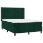 vidaXL Κρεβάτι Boxspring με Στρώμα Σκούρο Πράσινο 140x190εκ. Βελούδινο