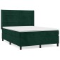 vidaXL Κρεβάτι Boxspring με Στρώμα Σκούρο Πράσινο 140x200εκ. Βελούδινο