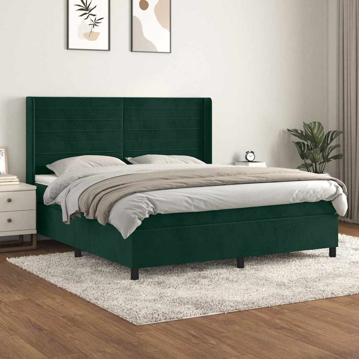 vidaXL Κρεβάτι Boxspring με Στρώμα Σκούρο Πράσινο 160x200εκ. Βελούδινο