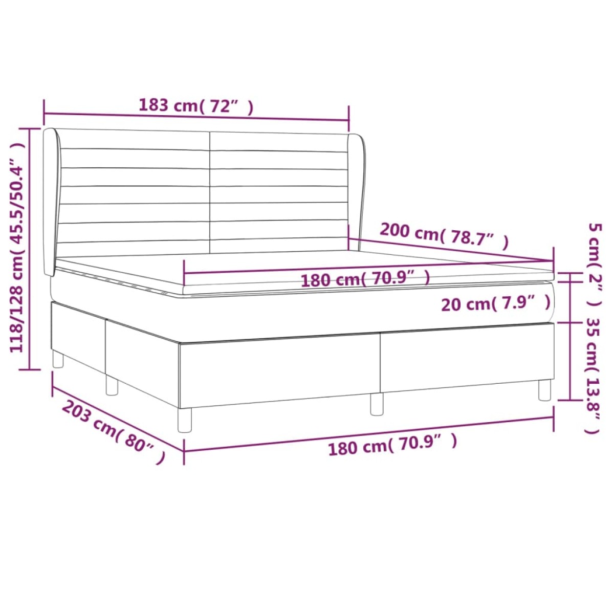 vidaXL Κρεβάτι Boxspring με Στρώμα Μαύρο 180x200 εκ. Βελούδινο