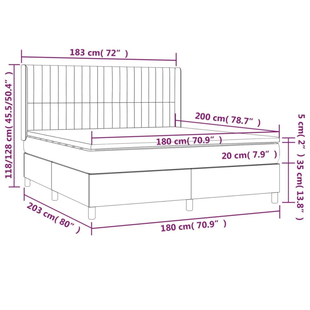 vidaXL Κρεβάτι Boxspring με Στρώμα Σκούρο Γκρι 180x200 εκ. Βελούδινο