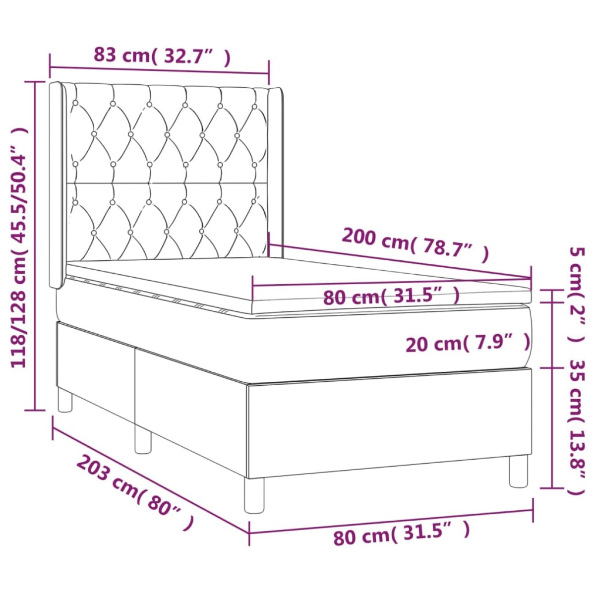 vidaXL Κρεβάτι Boxspring με Στρώμα Σκούρο Γκρι 80x200 εκ. Βελούδινο