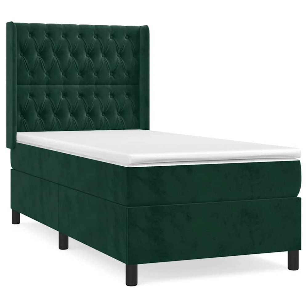 vidaXL Κρεβάτι Boxspring με Στρώμα Σκούρο Πράσινο 80x200 εκ. Βελούδινο