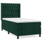 vidaXL Κρεβάτι Boxspring με Στρώμα Σκούρο Πράσινο 90x190 εκ. Βελούδινο