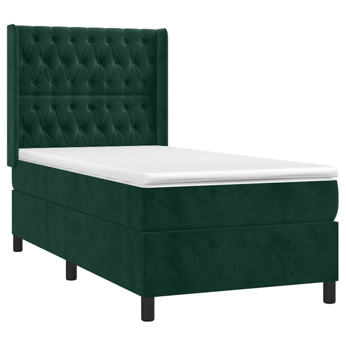 vidaXL Κρεβάτι Boxspring με Στρώμα Σκούρο Πράσινο 90x190 εκ. Βελούδινο