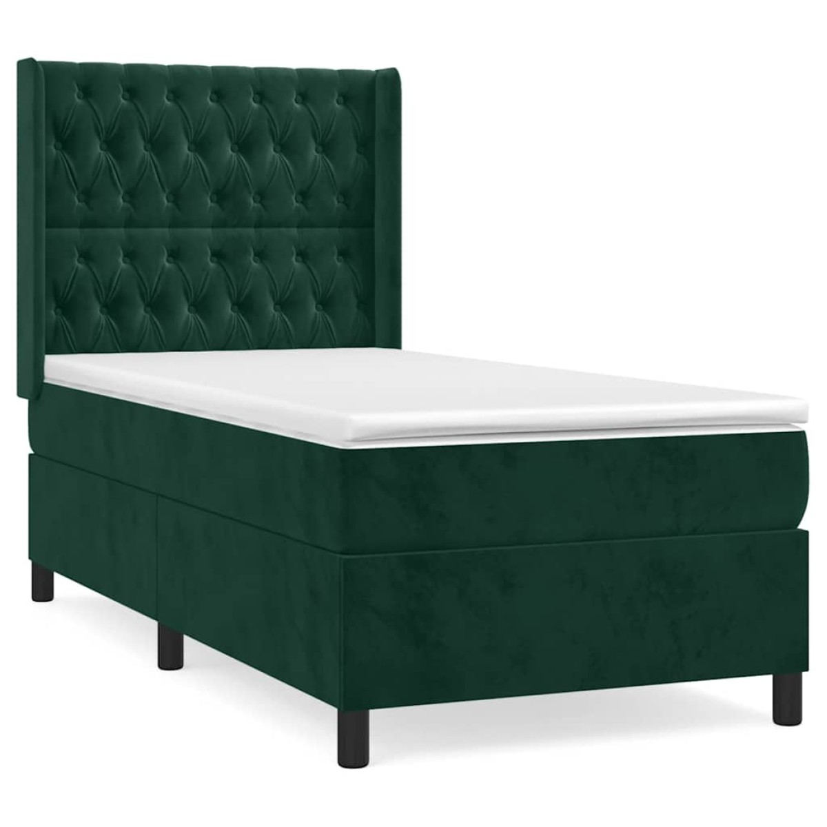 vidaXL Κρεβάτι Boxspring με Στρώμα Σκούρο Πράσινο 90x200 εκ. Βελούδινο