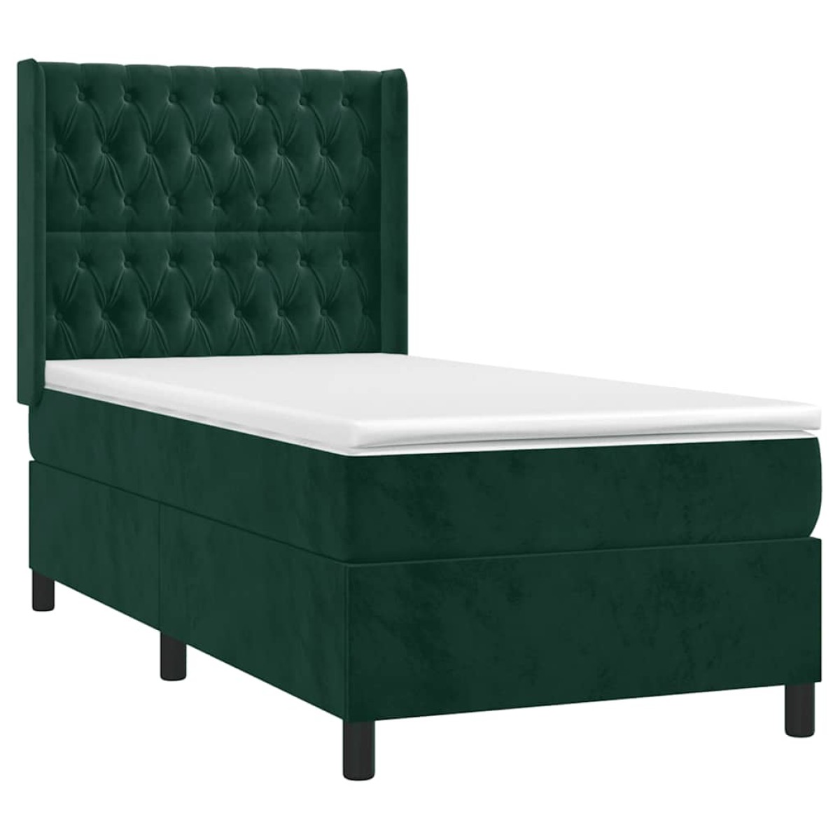 vidaXL Κρεβάτι Boxspring με Στρώμα Σκούρο Πράσινο 90x200 εκ. Βελούδινο