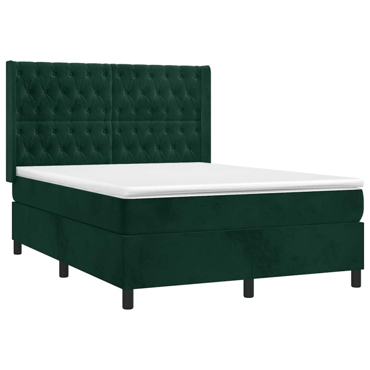 vidaXL Κρεβάτι Boxspring με Στρώμα Σκούρο Πράσινο 140x190εκ. Βελούδινο