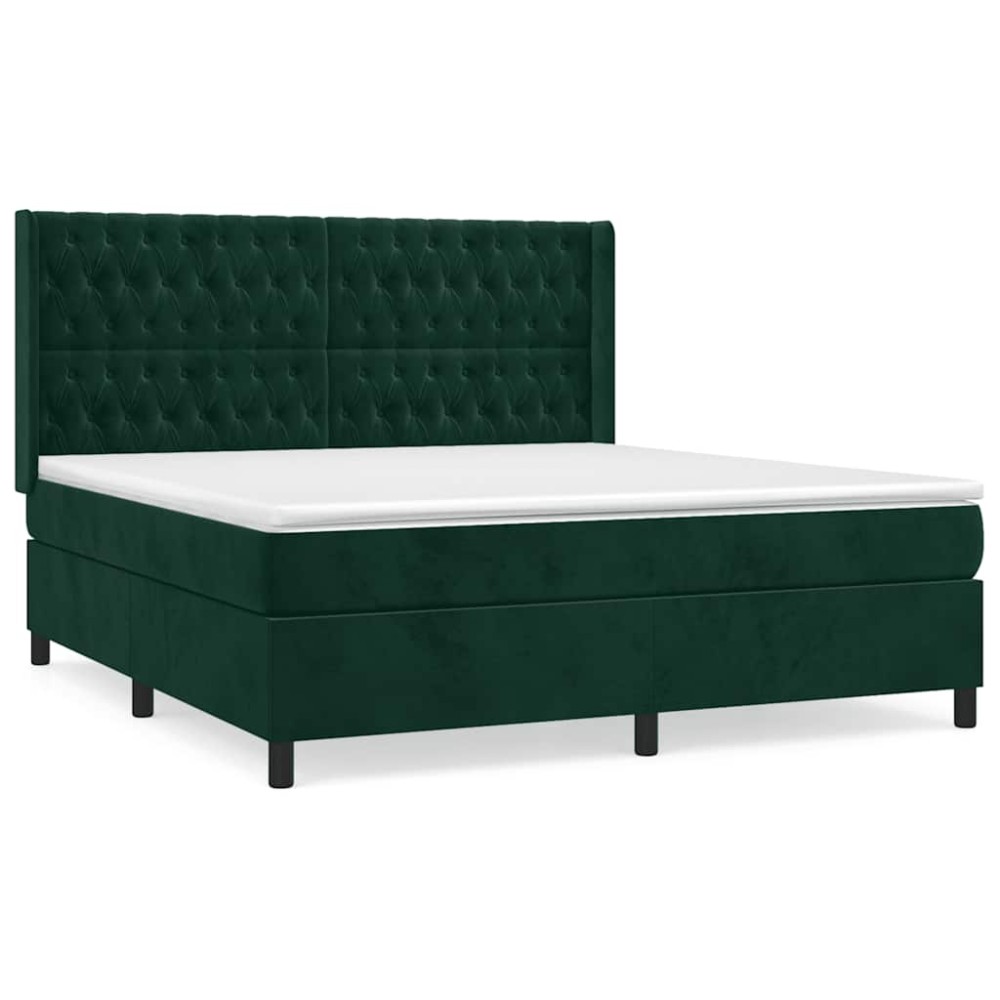 vidaXL Κρεβάτι Boxspring με Στρώμα Σκούρο Πράσινο 180x200εκ. Βελούδινο
