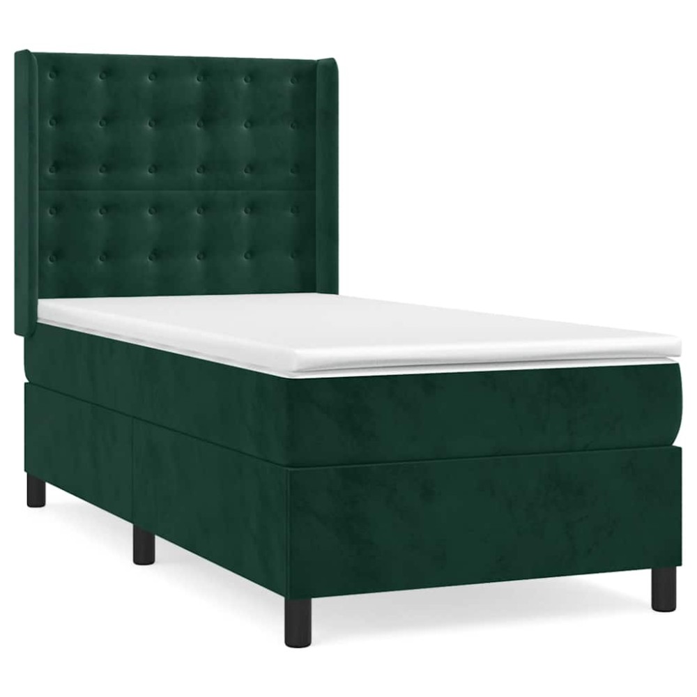 vidaXL Κρεβάτι Boxspring με Στρώμα Σκούρο Πράσινο 80x200 εκ. Βελούδινο