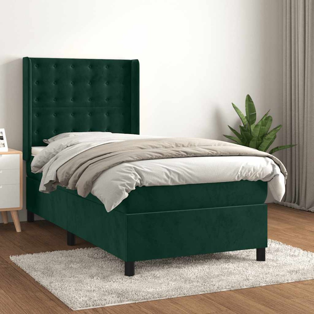 vidaXL Κρεβάτι Boxspring με Στρώμα Σκούρο Πράσινο 80x200 εκ. Βελούδινο