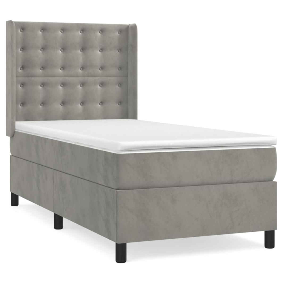 vidaXL Κρεβάτι Boxspring με Στρώμα Ανοιχτό Γκρι 90x190 εκ. Βελούδινο