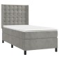 vidaXL Κρεβάτι Boxspring με Στρώμα Ανοιχτό Γκρι 90x190 εκ. Βελούδινο