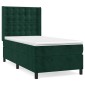 vidaXL Κρεβάτι Boxspring με Στρώμα Σκούρο Πράσινο 90x190 εκ. Βελούδινο