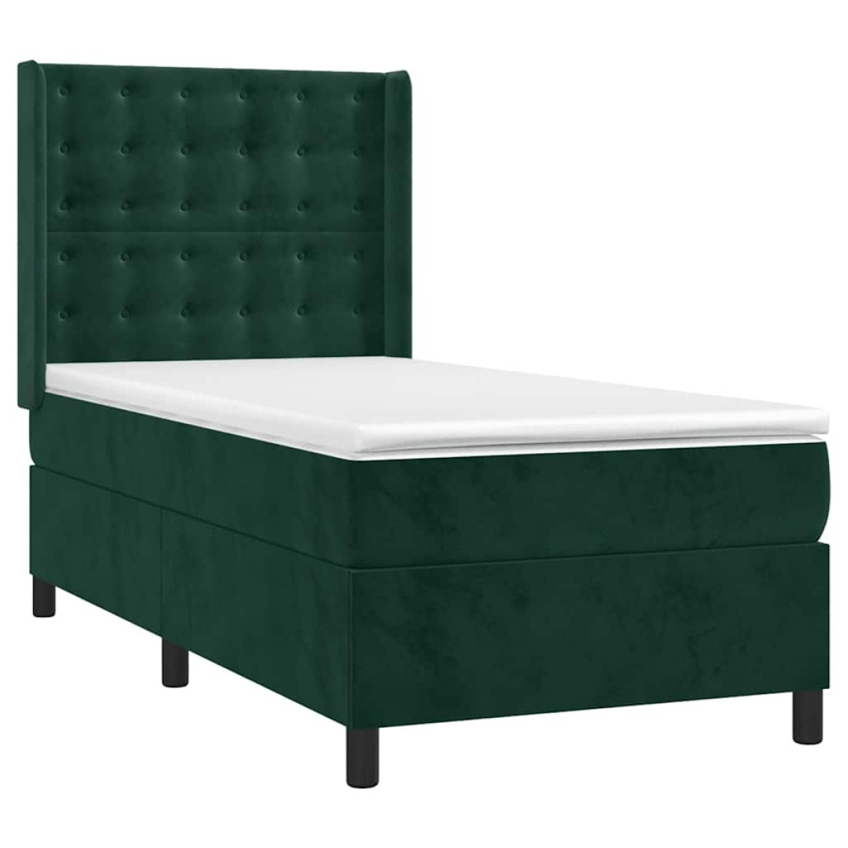 vidaXL Κρεβάτι Boxspring με Στρώμα Σκούρο Πράσινο 90x200 εκ. Βελούδινο