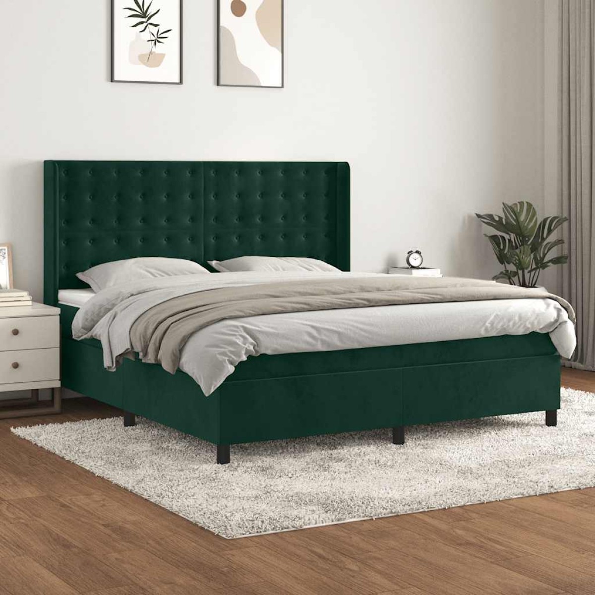 vidaXL Κρεβάτι Boxspring με Στρώμα Σκούρο Πράσινο 160x200εκ. Βελούδινο
