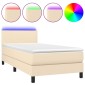 vidaXL Κρεβάτι Boxspring με Στρώμα & LED Κρεμ 90x190 εκ. Υφασμάτινο