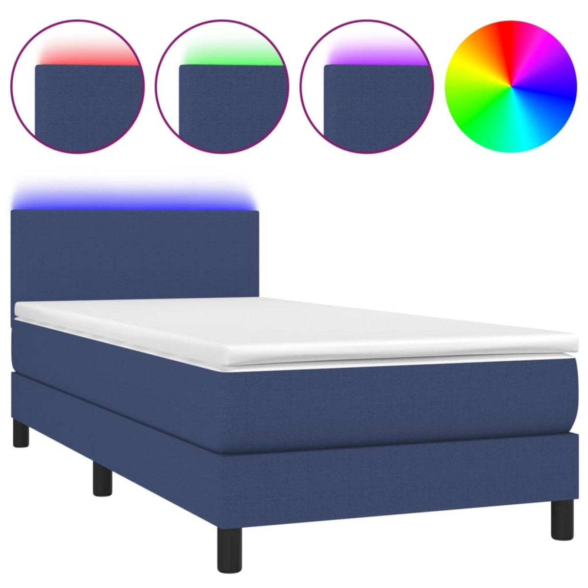 vidaXL Κρεβάτι Boxspring με Στρώμα & LED Μπλε 90x200 εκ. Υφασμάτινο