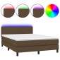 vidaXL Κρεβάτι Boxspring με Στρώμα & LED Σκ.Καφέ 140x200 εκ Υφασμάτινο