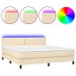 vidaXL Κρεβάτι Boxspring με Στρώμα & LED Κρεμ 180x200 εκ. Υφασμάτινο