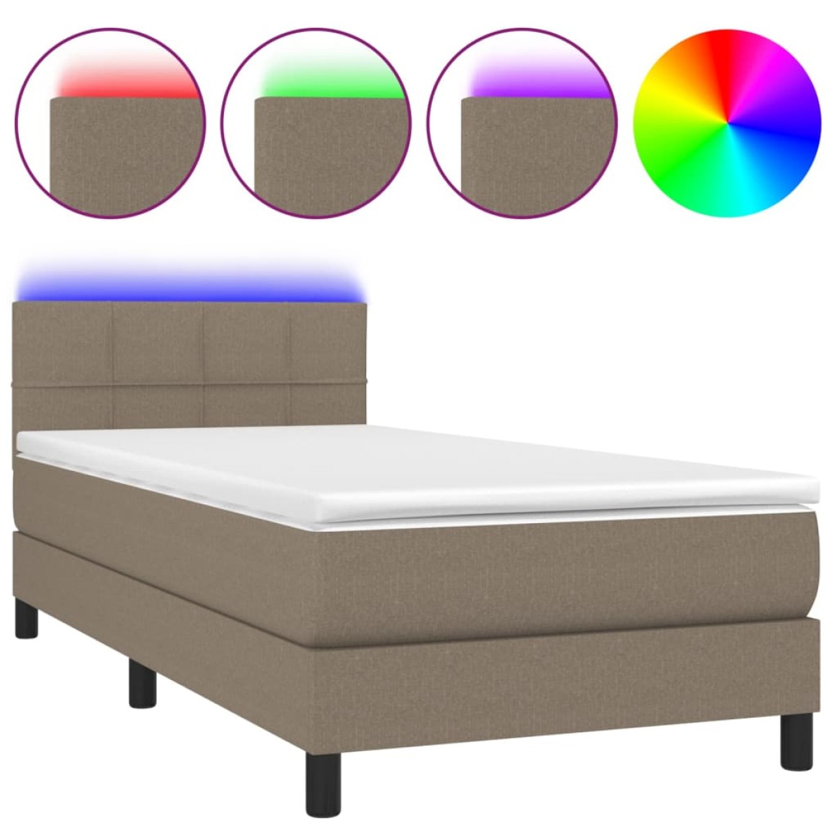 vidaXL Κρεβάτι Boxspring με Στρώμα & LED Taupe 80x200 εκ. Υφασμάτινο