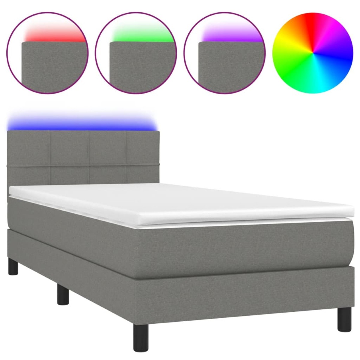 vidaXL Κρεβάτι Boxspring με Στρώμα & LED Σκ.Γκρι 100x200 εκ Υφασμάτινο