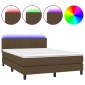 vidaXL Κρεβάτι Boxspring με Στρώμα & LED Σκ.Καφέ 140x190 εκ Υφασμάτινο