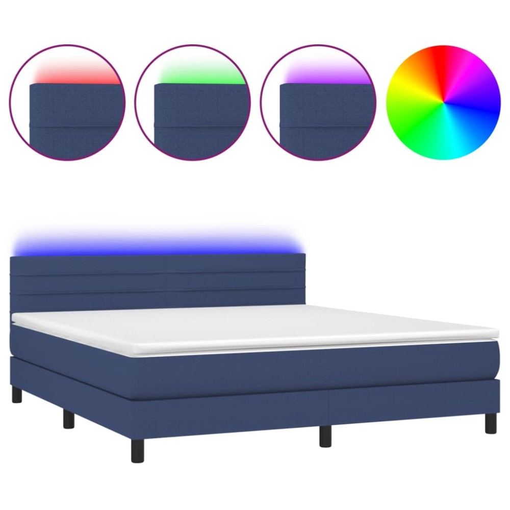 vidaXL Κρεβάτι Boxspring με Στρώμα & LED Μπλε 160x200 εκ. Υφασμάτινο