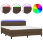 vidaXL Κρεβάτι Boxspring με Στρώμα & LED Σκ.Καφέ 180x200εκ. Υφασμάτινο
