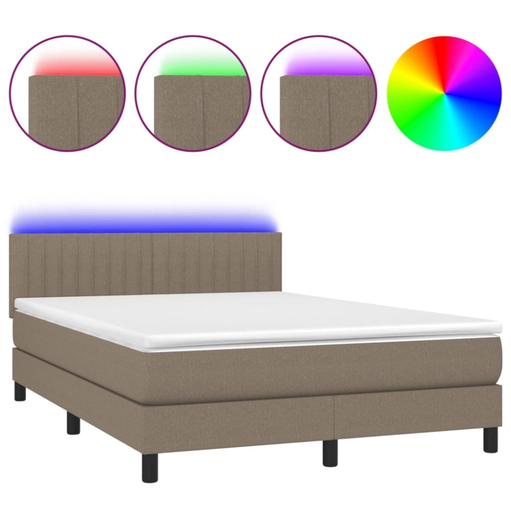 vidaXL Κρεβάτι Boxspring με Στρώμα & LED Taupe 140x190 εκ. Υφασμάτινο
