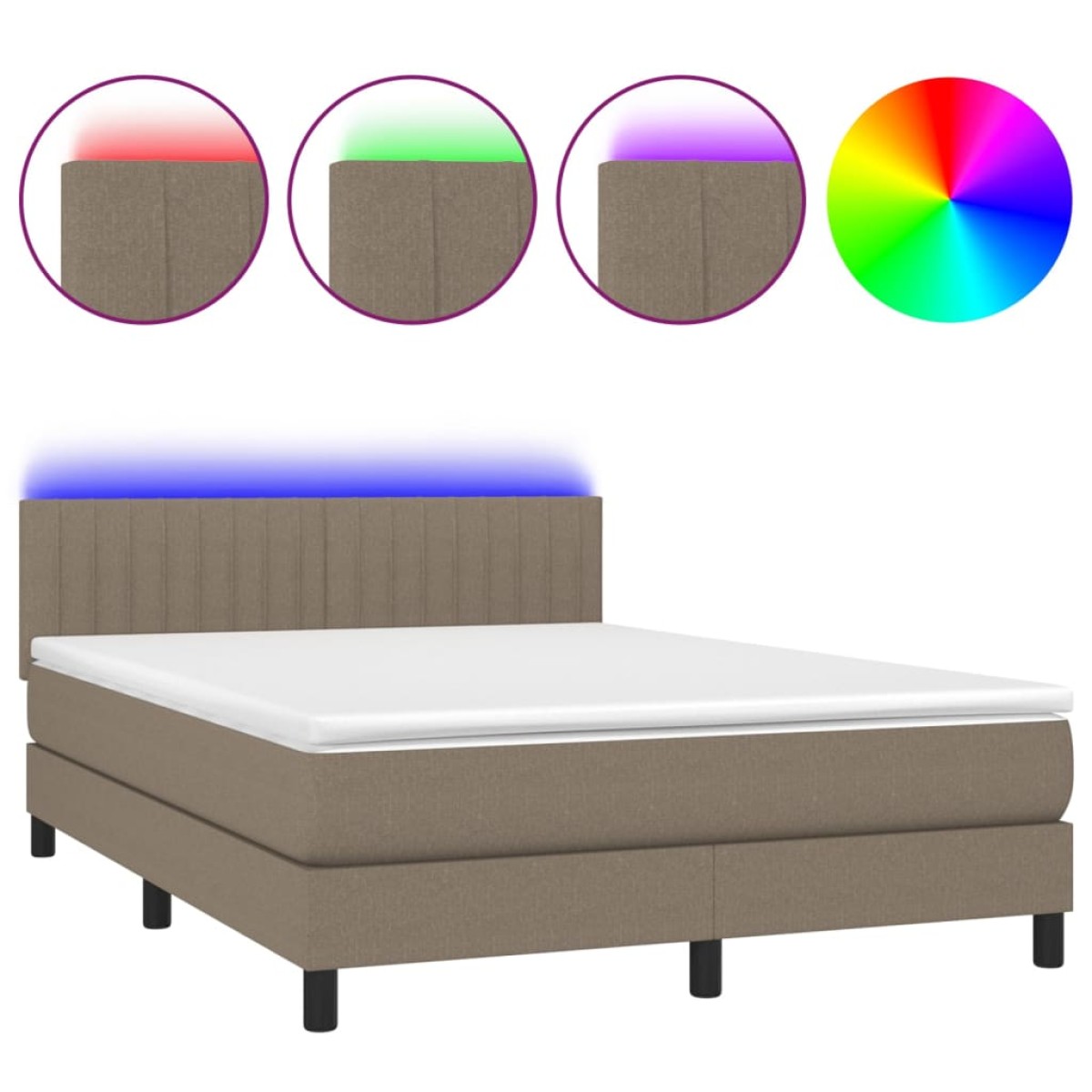 vidaXL Κρεβάτι Boxspring με Στρώμα & LED Taupe 140x190 εκ. Υφασμάτινο