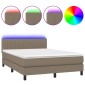 vidaXL Κρεβάτι Boxspring με Στρώμα & LED Taupe 140x190 εκ. Υφασμάτινο