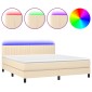 vidaXL Κρεβάτι Boxspring με Στρώμα & LED Κρεμ 160x200 εκ. Υφασμάτινο