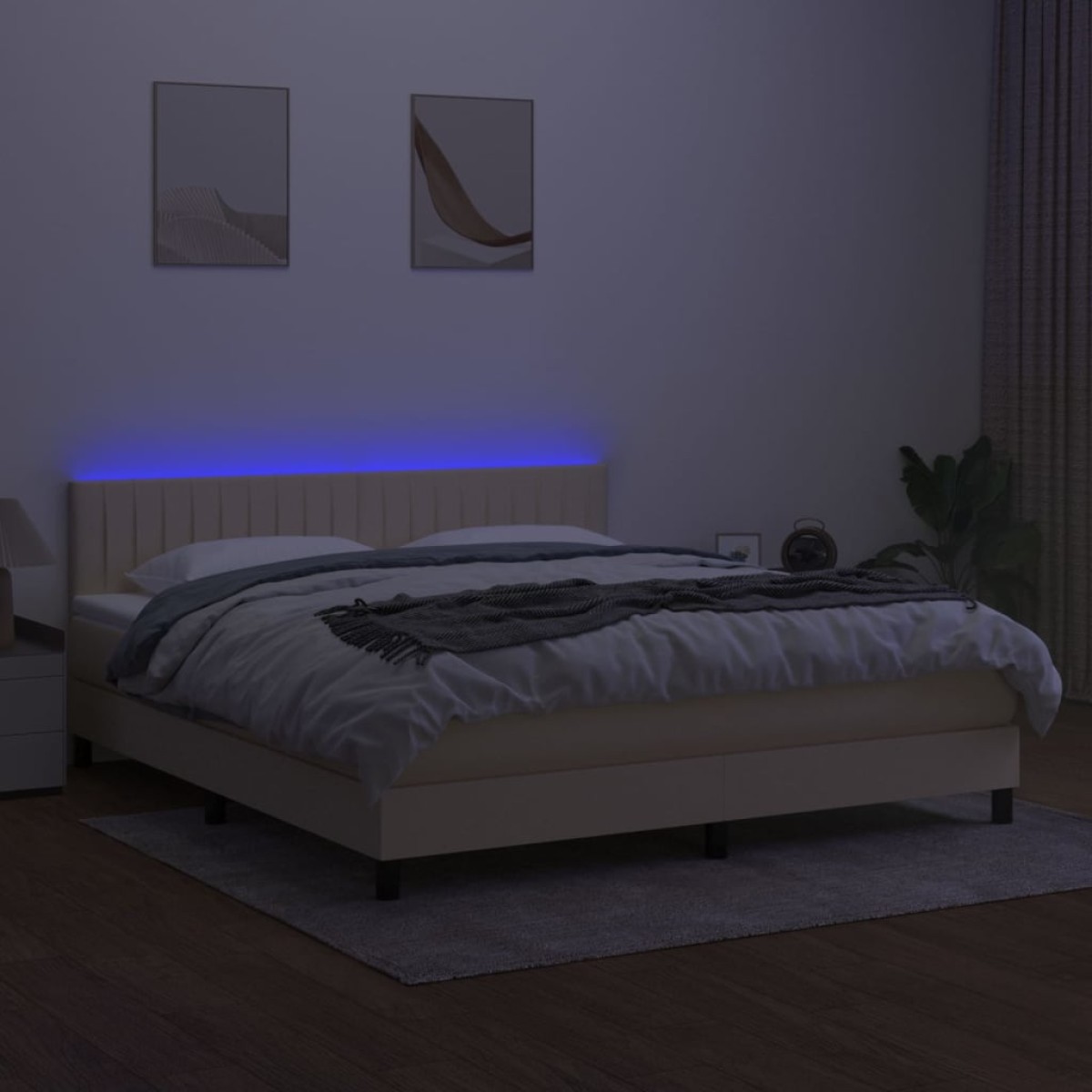 vidaXL Κρεβάτι Boxspring με Στρώμα & LED Κρεμ 160x200 εκ. Υφασμάτινο
