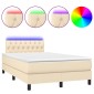 vidaXL Κρεβάτι Boxspring με Στρώμα & LED Κρεμ 120x200 εκ. Υφασμάτινο